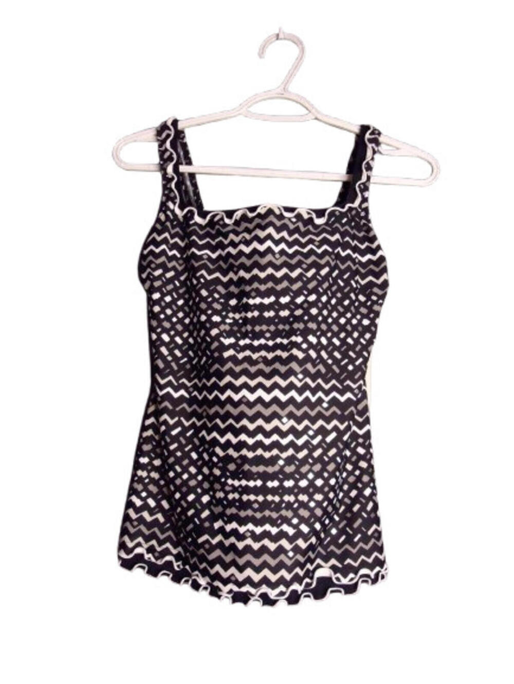 Profile by Gottex Women Confetti Skirted Tankini Swim Top Size 32D Black White